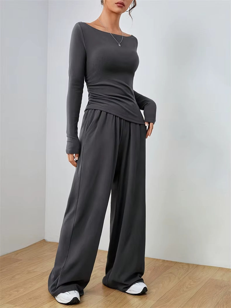 Relaxed Women'S Two-Piece Wide-Leg Pants Set Soft and Waxy Style Suit to Cover Fashionable Irregularities Women'S Clothing Sales