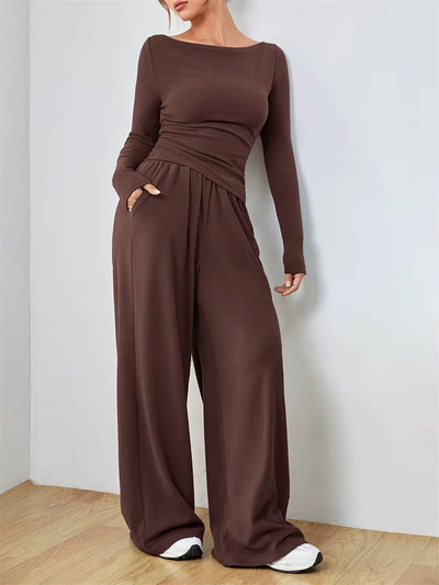 Relaxed Women'S Two-Piece Wide-Leg Pants Set Soft and Waxy Style Suit to Cover Fashionable Irregularities Women'S Clothing Sales