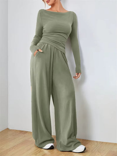 Relaxed Women'S Two-Piece Wide-Leg Pants Set Soft and Waxy Style Suit to Cover Fashionable Irregularities Women'S Clothing Sales