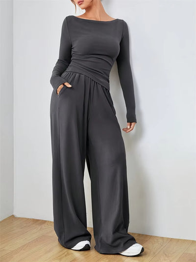 Relaxed Women'S Two-Piece Wide-Leg Pants Set Soft and Waxy Style Suit to Cover Fashionable Irregularities Women'S Clothing Sales